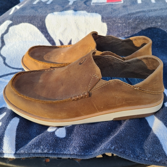 Men's Olukai Kalia Tan Leather Slip-OnShoe Collapsible Heel - Picture 9 of 10